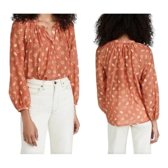 Xirena Caliope Red Orange Button Down Peasant Top - Picture 8 of 8